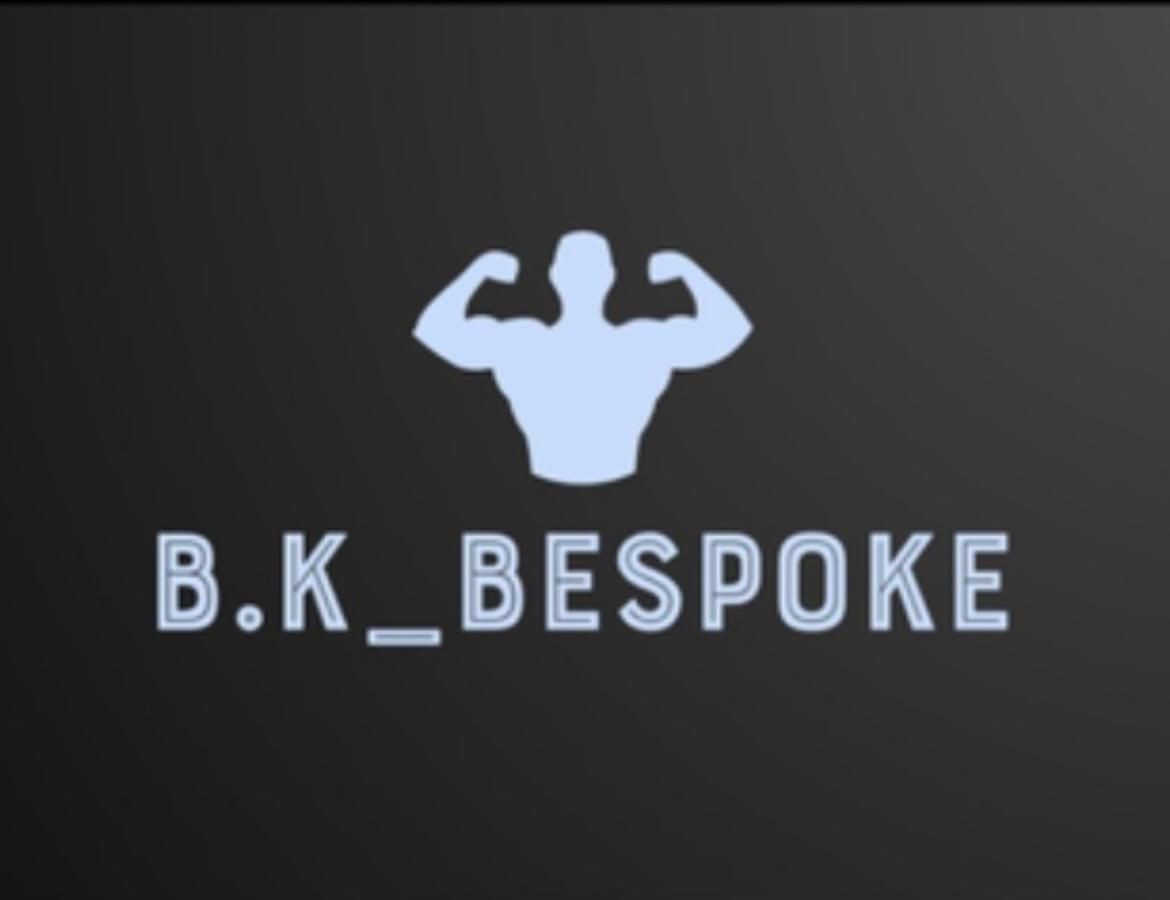 B.K_Bespoke logo featuring a muscular figure flexing biceps on a dark background.